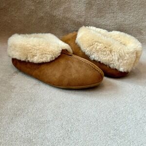 UGG Womens 7 Roo Revival Slippers Sheepskin Suede Cozy Slip On Plush Tan Brown